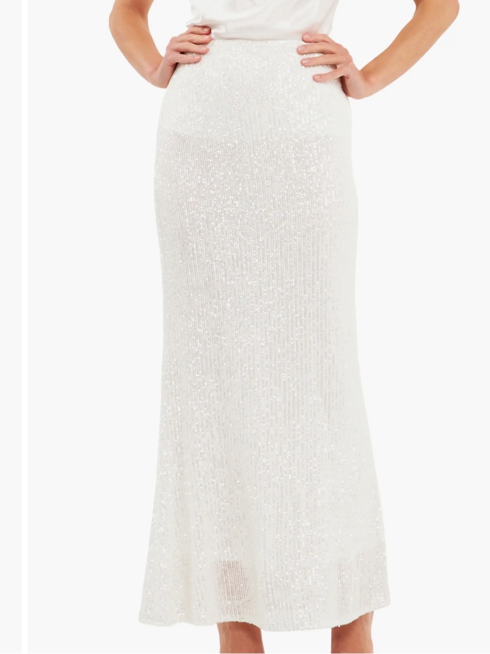 Endless Rose White Sequin Ribbed Maxi Skirt